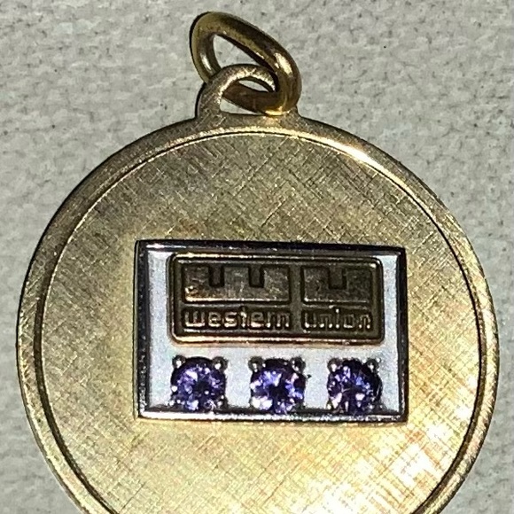Vintage Circa 1970s Western Union WU 12K Gold Pendant Purple Amethyst Stones - Picture 2 of 4